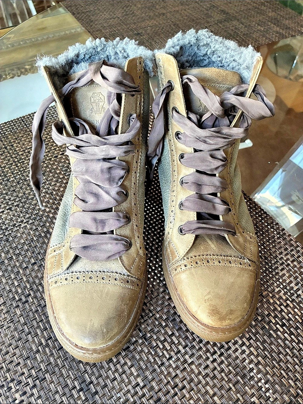 Brunello cucinelli Women's High Top Sneakers Brown Taupe leather Shearling 38